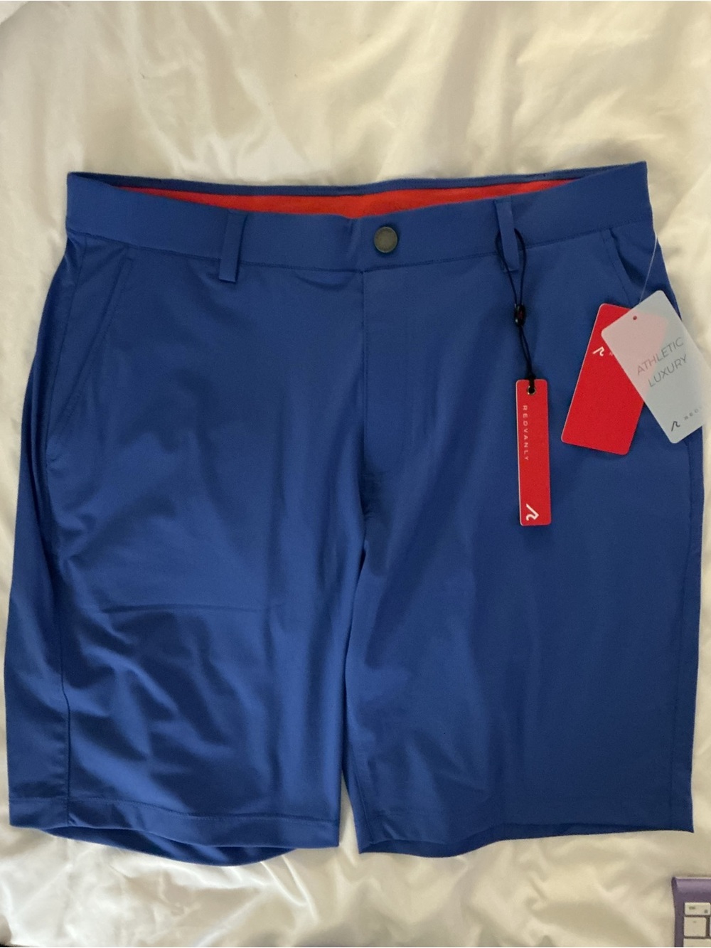 REDVANLY Harbor Blue Shorts with red “R” logo [Rare]NWT Medium #Athletic Luxury